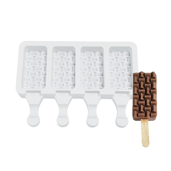 

PandaHall Food Grade DIY Rectangle Ice-cream Silicone Molds, Ice Pop Molds, for Making Ice Cream, 4 Cavities, White, 129x180x23mm, Inner...