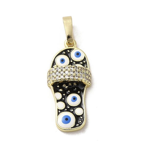 

PandaHall Brass Micro Pave Cubic Zirconia Pendants, with Enamel, Real 18K Gold Plated, Slipper with Evil Eye, Black, 23x10.5x5mm, Hole...
