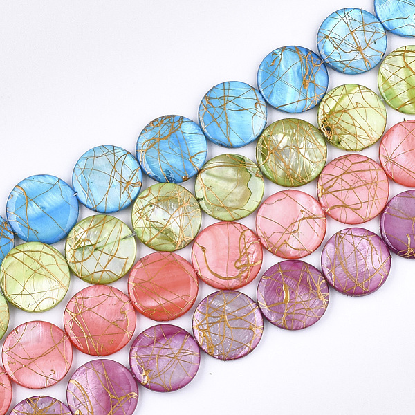 

PandaHall Freshwater Shell Beads Strands, Dyed and Drawbench, Flat Round, Mixed Color, 19.5~20.5x2.5~4mm, Hole: 1mm, 19~20pcs/strand, 15.5..., Multicolor