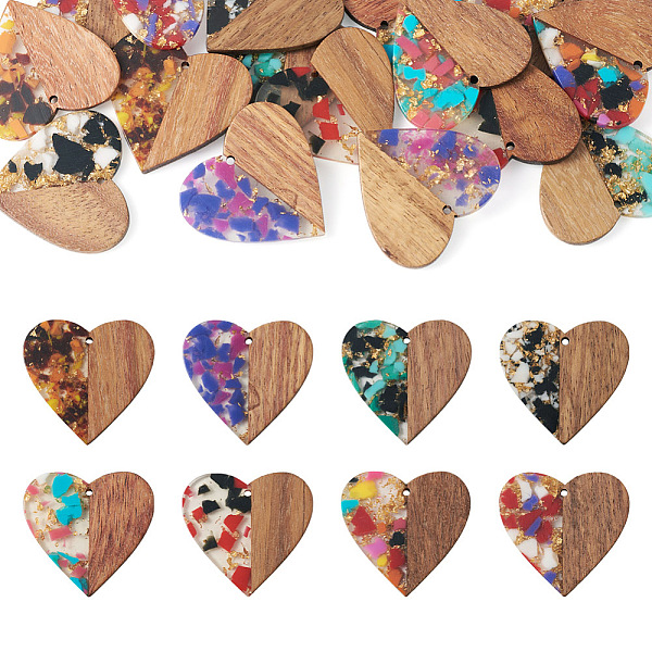 

PandaHall 16Pcs 8 Colors Transparent Resin & Walnut Wood Pendants, with Gold Foil, Heart Charms, Mixed Color, 37x39x3mm, Hole: 2mm..., Multicolor