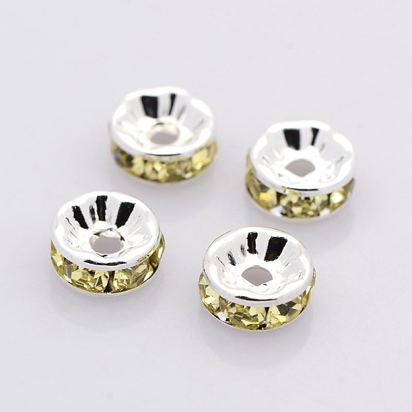 

PandaHall Brass Rhinestone Spacer Beads, Grade A, Straight Flange, Silver Color Plated, Rondelle, Jonquil, 6x3mm, Hole: 1mm Brass+Rhinestone..., Yellow