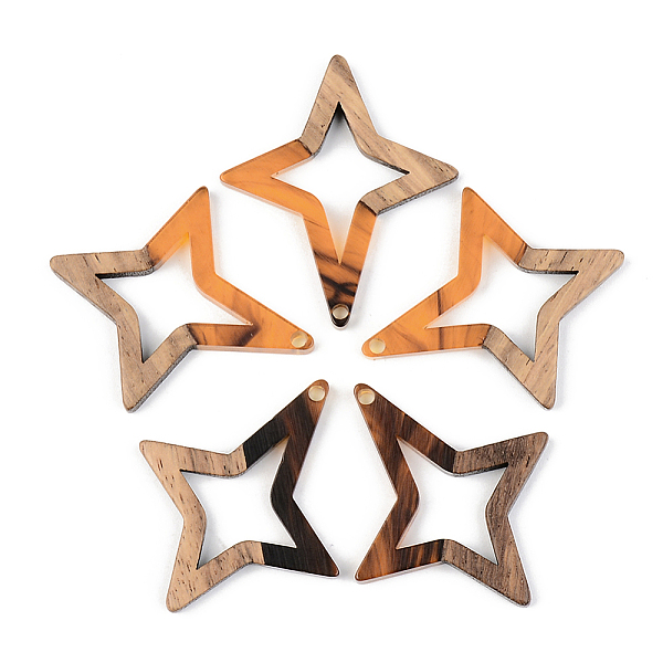 

PandaHall Resin & Walnut Wood Pendants, Star, Orange, 38x33x3mm, Hole: 2mm Resin+Wood Star Orange