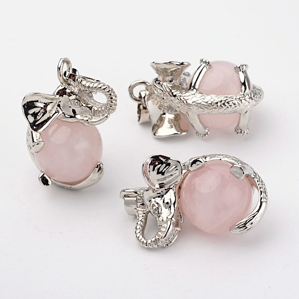 

PandaHall Natural Rose Quartz Pendants, Elephant, with Brass Findings, Platinum, Lead Free & Nickel Free, 31x20x26mm, Hole: 4x6mm Rose...