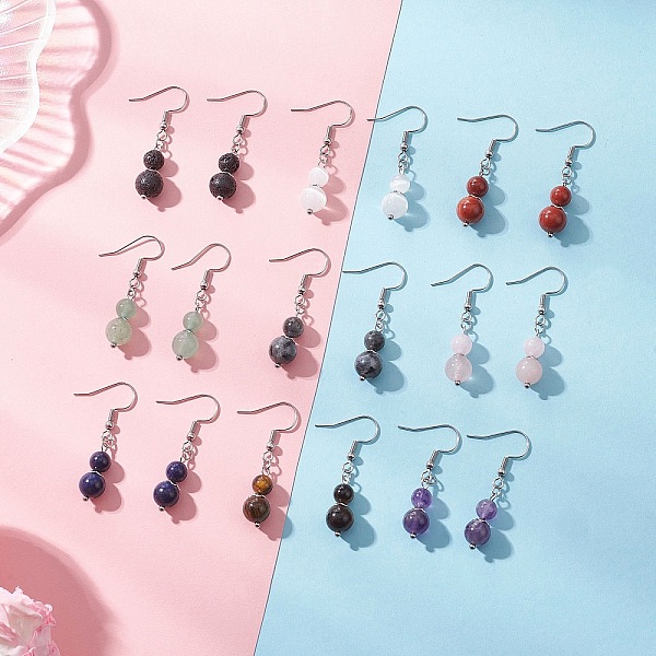 Boucles d'oreilles rondes pierre pendentif