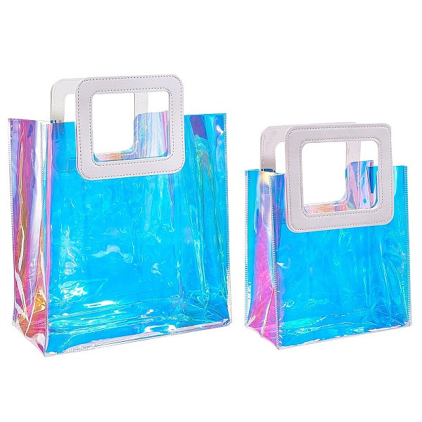 

PandaHall PVC Laser Transparent Bag, Tote Bag, with PU Leather Handles, for Gift or Present Packaging, Rectangle, White, Finished Product...