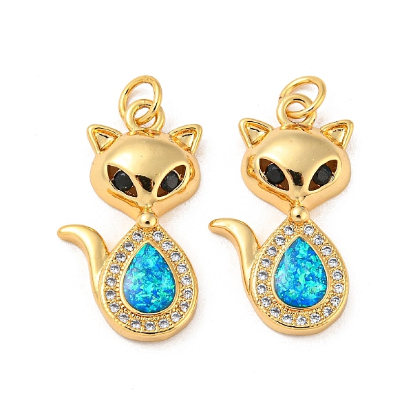 

PandaHall Brass Micro Pave Cubic Zirconia with Synthetic Opal Pendants, with Jump Ring, Fox, Real 18K Gold Plated, 23x13x4mm Brass+Cubic...