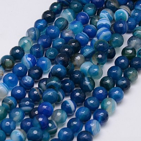 

PandaHall Natural Stripe Agate Beads Strands, Faceted, Dyed, Round, Marine Blue, 8mm, Hole: 1mm, about 48pcs/strand, 15 inch Banded Agate...