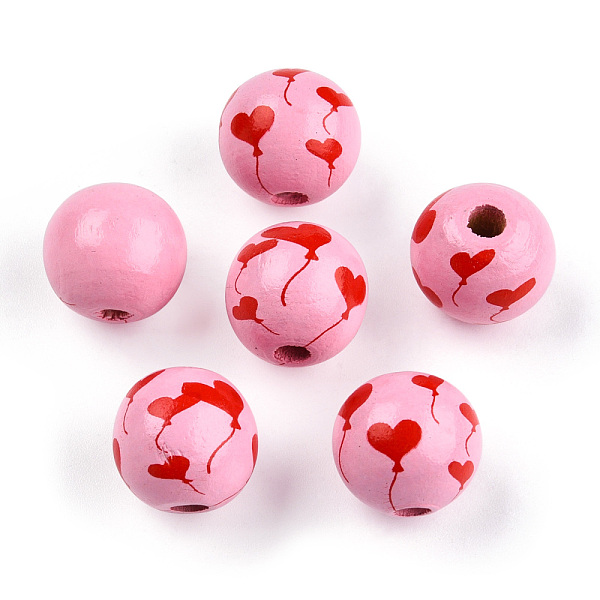 

PandaHall Spray Painted Wood Beads, Printed Beads, Round, Flamingo, 15~16x14~15mm, Hole: 3~4mm Wood Heart Pink