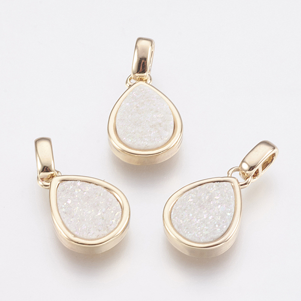 

PandaHall Natural Druzy Agate Pendants, with Brass Finding, teardrop, Golden, Ghost White, 14.5x10x3~4mm, Hole: 2x2.5mm Natural Agate...