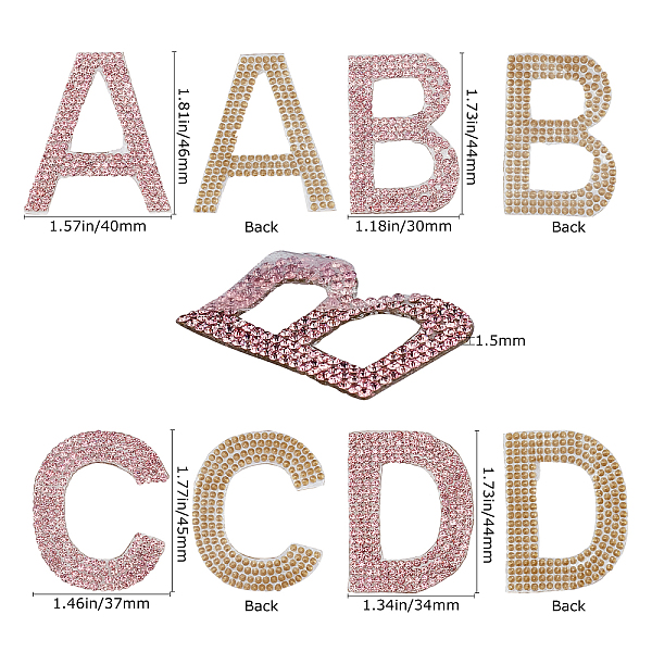 

PandaHall Glitter Hotfix Rhinestone, Hot Melt Adhesive on the Back, Costume Accessories, 26 Alphabet, Light Rose, 46x40x1.5mm Glass..., Pink
