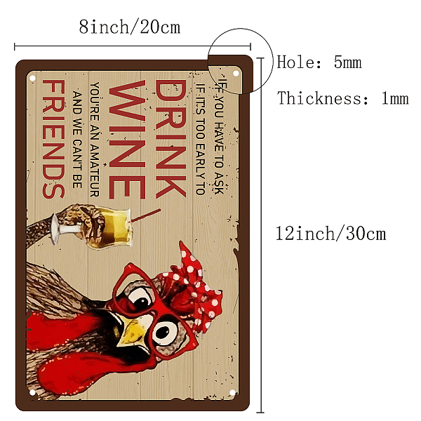 

PandaHall CREATCABIN Funny Chicken Metal Tin Sign If You Have to Ask If It's Too Early to Drink Wine You're an Amateur and We Can't Be...