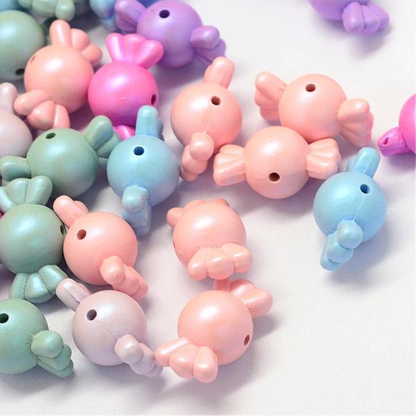 

PandaHall Rubberized Style Opaque Acrylic Beads, Candy, Mixed Color, 21x11.8x12mm, Hole: 1.5mm, about 350pcs/500g Acrylic Candy Multicolor