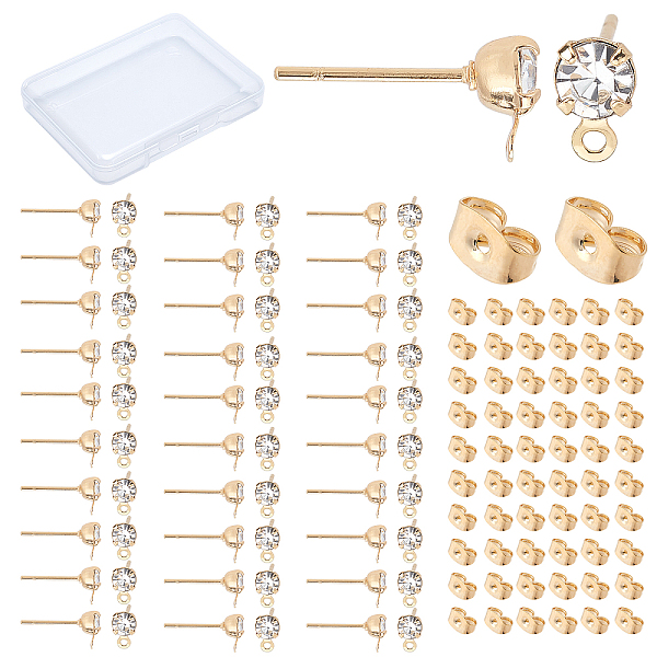 

PandaHall CREATCABIN 1 Box 60Pcs 18K Gold Plated Cubic Zircon Stud Earrings With loop Simulated Diamond Stud Earrings for Women Jewelry...