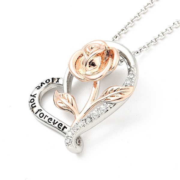 

PandaHall Clear Cubic Zirconia Heart with Rose Pendant Necklace, Two Tone Brass Jewelry for Women, Platinum & Rose Gold, Pedants: 23x21x8mm...