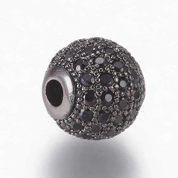 

PandaHall Brass Micro Pave Cubic Zirconia Beads, Round, Gunmetal, Black, 10mm, Hole: 2mm Brass+Cubic Zirconia Round Black