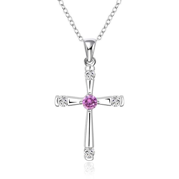 

PandaHall Silver Color Plated Brass Cubic Zirconia Cross Pendant Necklaces, Purple, 18 inch Cubic Zirconia Purple