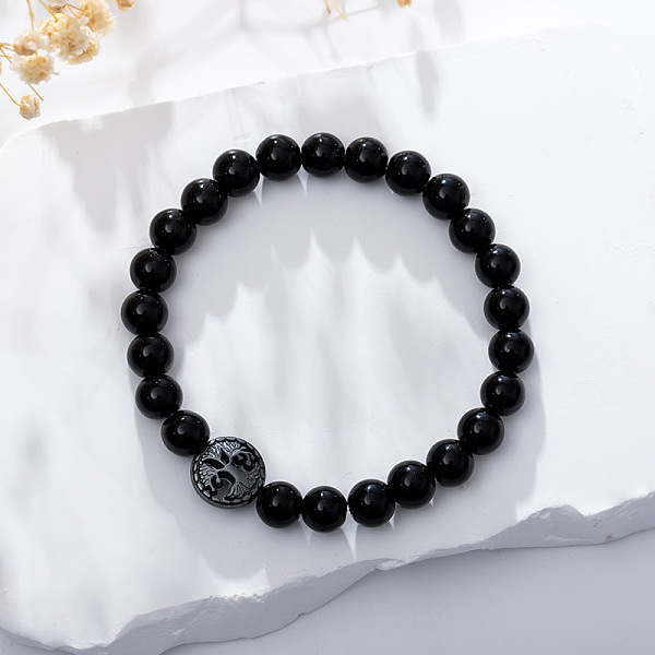 

PandaHall Natural Obsidian Stretch Bracelet with Tree of Life Obsidian Tree of Life
