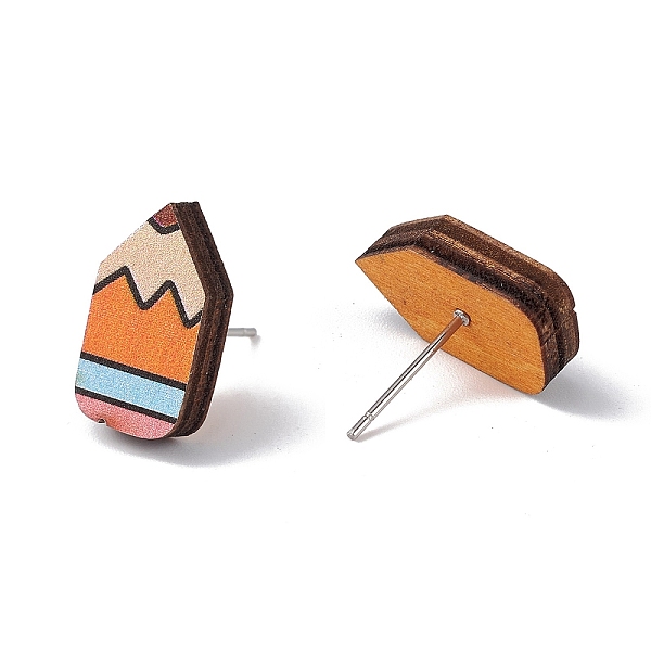 

PandaHall Natural Wood Stud Earrings, 316 Stainless Steel Jewelry for Women, Pencil, 15.5x8.5mm, Pin: 0.6mm Wood Pencil