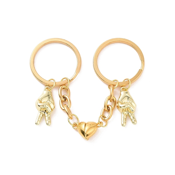 

PandaHall Alloy Yeah Gesture Pendant Keychains, Magnetic Heart Clasp Couple Keychain, Golden, 11.4cm Alloy Palm