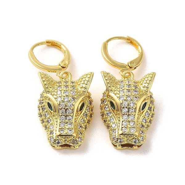 Leopard Head Brass Dangle Leverback Earrings