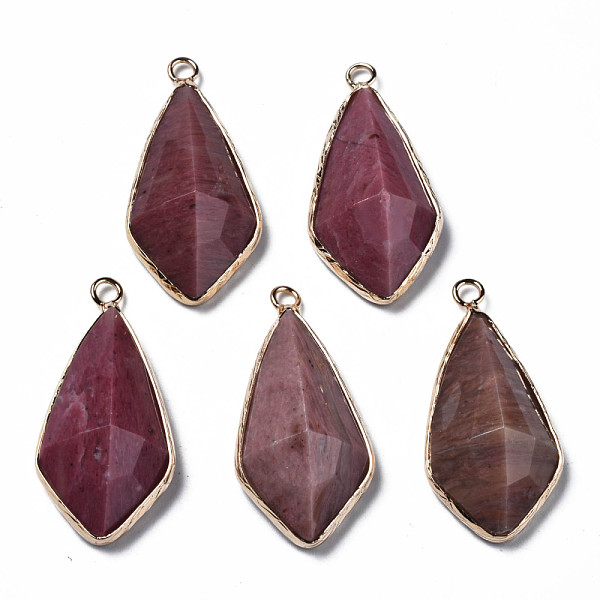 

PandaHall Natural Rhodonite Charms, with Golden Plated Brass Edge and Loop, Faceted, Rhombus, 35x17.5x8.5mm, Hole: 2mm Rhodonite Rhombus