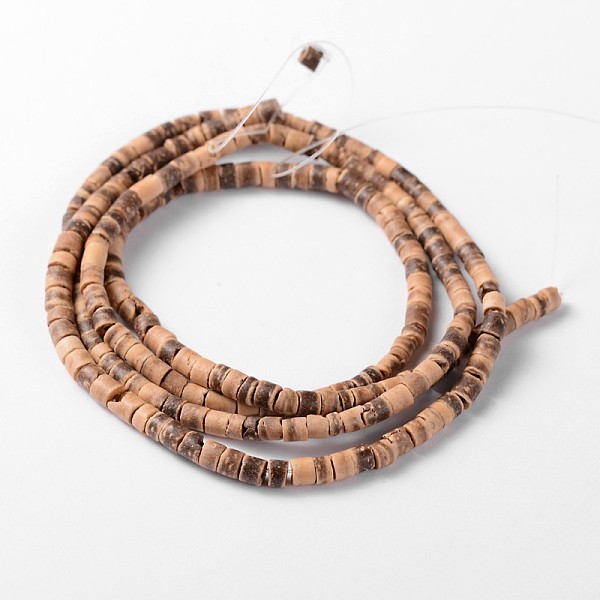

PandaHall Natural Coconut Column Bead Strands, 3~4x1.5~5mm, Hole: 1mm, about 208pcs/strand, 23.6 inch Coconut Column