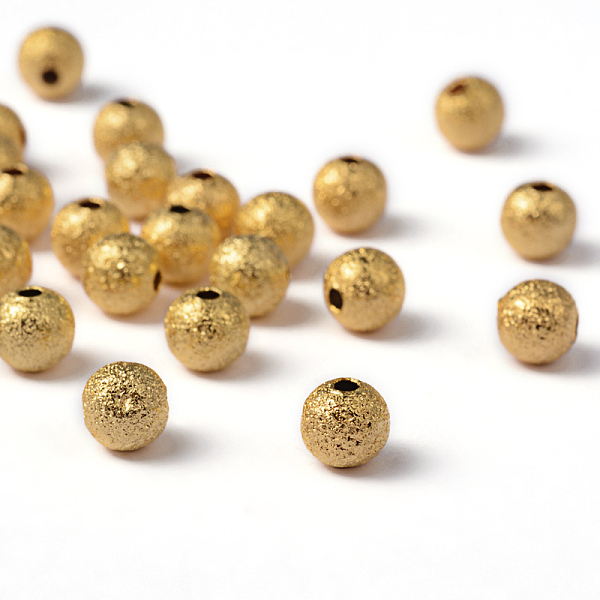 

PandaHall Brass Textured Beads, Golden Color, about 6mm, hole: 1mm Brass Round