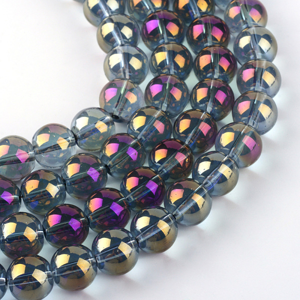 

PandaHall Electroplate Glass Beads Strands, Rainbow Plated, Round, Purple, 7.5x8.5mm, Hole: 1mm, about 104pcs/strand, 30.3 inch Glass Round...