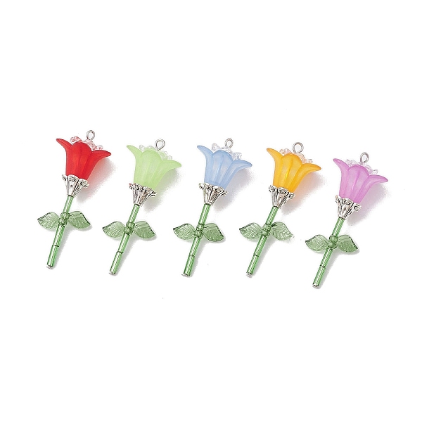 

PandaHall Acrylic Pendants, with Glass Beads, Flower, Mixed Color, 45.5x18x17.5mm, Hole: 2mm Acrylic Flower Multicolor