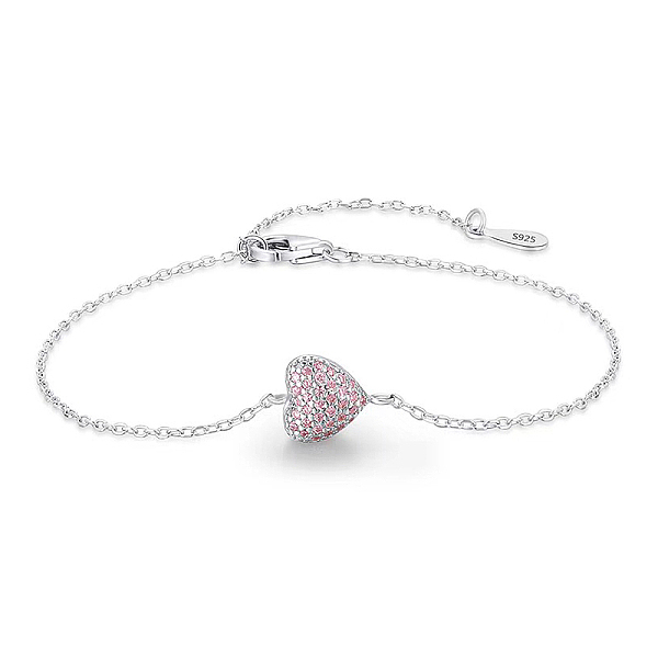925 Sterling Silver Pink Cubic Zirconia Link Bracelets
