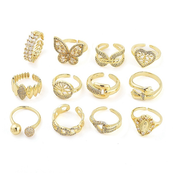 

PandaHall Rack Plating Brass Micro Pave Cubic Zirconia Finger Ring, Long-Lasting Plated, Cadmium Free & Lead Free, Mixed Shapes, Real 18K...