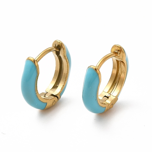 

PandaHall Enamel Hoop Earrings, Real 18K Gold Plated 316 Surgical Stainless Steel Jewelry for Women, Dark Turquoise, 13x14x3mm, Pin: 1mm 316...