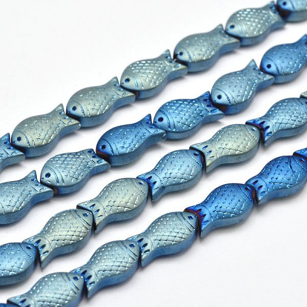 

PandaHall Full Plated Frosted Electroplate Glass Fish Beads Strands, Green Plated, 15x8x5mm, Hole: 1mm, about 30pcs/strand, 16 inch Glass..., Blue