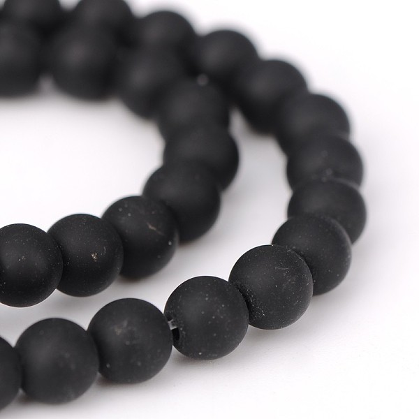 Frosted Natural Black Agate Round Beads Strands