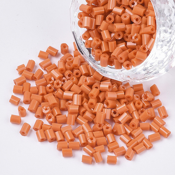 

PandaHall 8/0 Two Cut Glass Seed Beads, Hexagon, Opaque Colours, Coral, 2.5~3x2.5mm, Hole: 0.9mm, about 15000pcs/bag Glass Red
