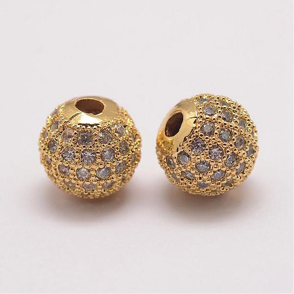 

PandaHall Brass Micro Pave Cubic Zirconia Beads, Round, Golden, 10x9.5mm, Hole: 2mm Brass+Cubic Zirconia Round