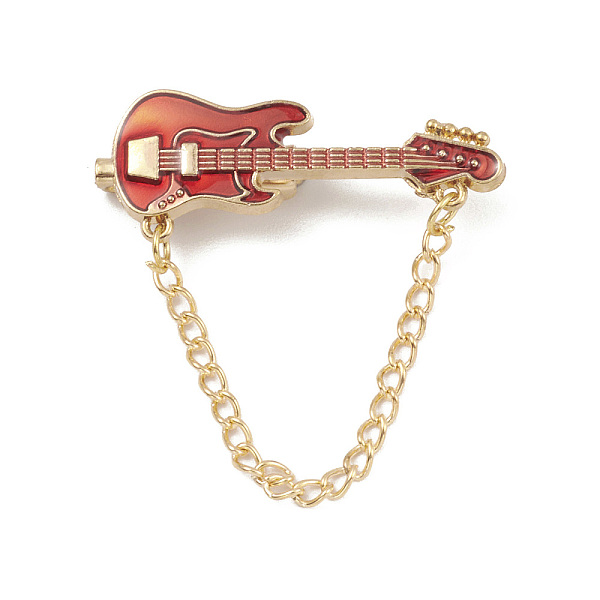 

PandaHall Alloy Enamel Brooch, Guitar Pin with Chain, Red, 37mm Alloy+Enamel Red