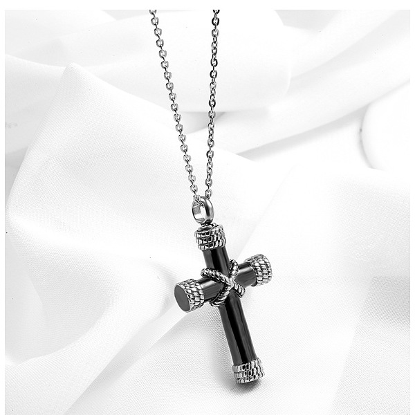 

PandaHall Cross Urn Ashes Pendant Necklace, 316L Stainless Steel Memorial Jewelry for Women, Electrophoresis Black, 19.69 inch(50cm) 316L...