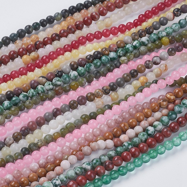 PandaHall Natural Mixed Gemstone and Dyed Jade Beads Strands, Round, Mixed Color, 4mm, Hole: 1mm, about 95pcs/strand, 15.5 inch Mixed Stone...