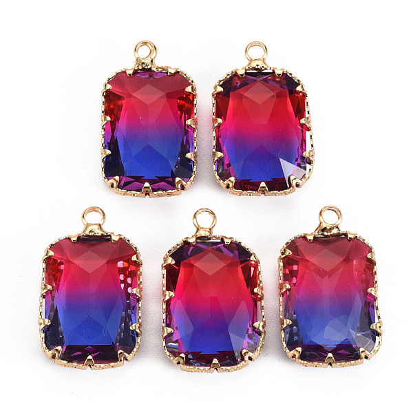 

PandaHall Gradient Color Glass Pendants, with Brass Prong Settings, Faceted, Rectangle, Light Gold, Blue, 24x14x6mm, Hole: 1.6mm Brass+Glass...