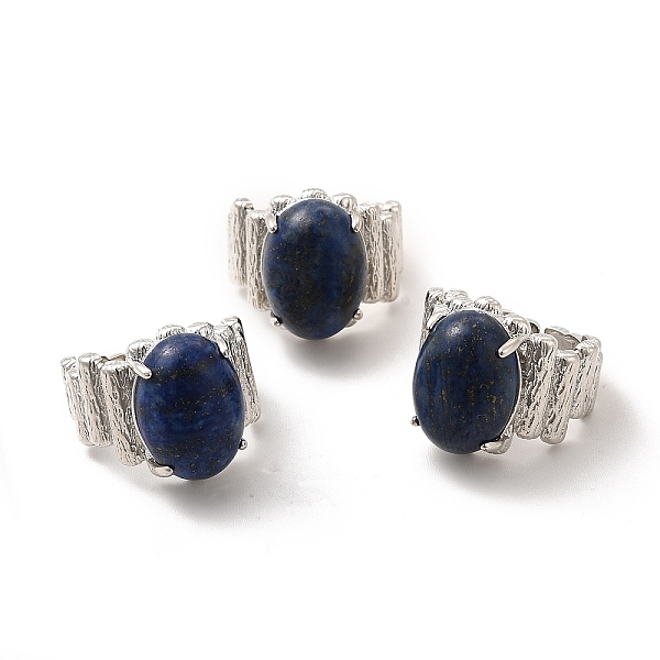 

PandaHall Natural Lapis Lazuli Oval Open Cuff Ring, Platinum Brass Jewelry for Women, Inner Diameter: 19mm Lapis Lazuli