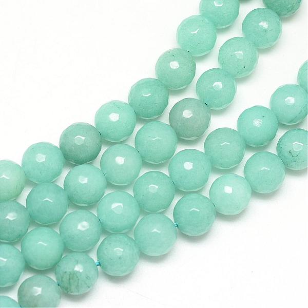 

PandaHall Natural White Jade Bead Strands, Dyed, Faceted, Round, Medium Aquamarine, 6mm, Hole: 1mm, about 60pcs/strand, 14.06~14.45 inch..., Green