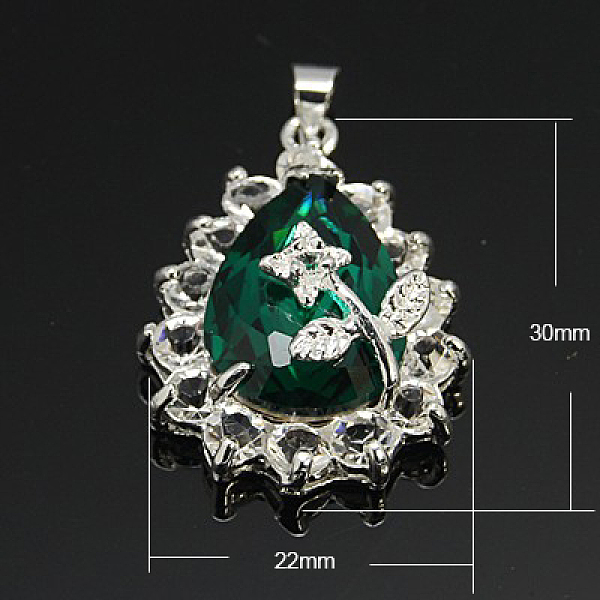 

PandaHall Glass Pendants, with Brass Finding, Teardrop, Platinum, Green, about 30mm long, 20mm wide, 11mm thick, hole: 3.5x3mm Brass+Glass...