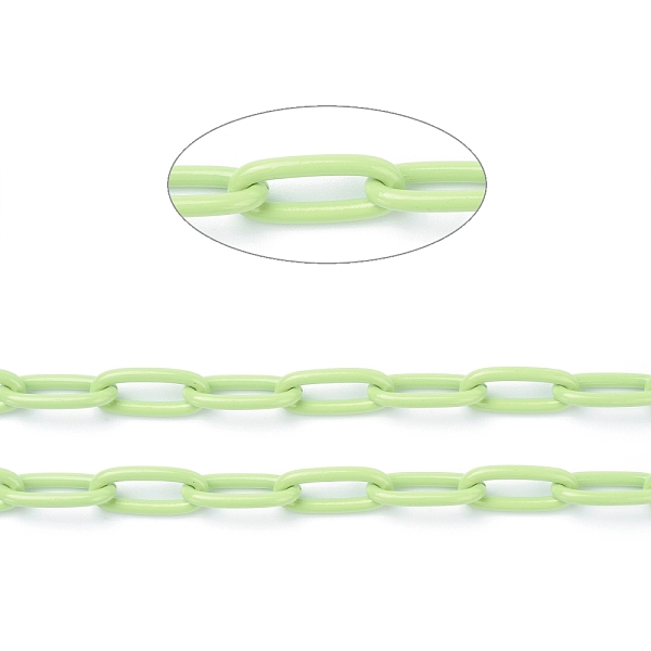 

PandaHall Eco-friendly Spray Painted Handmade Brass Paperclip Chains, Soldered, with Spool, Yellow Green, 17x8x2mm, 32.8 feet(10m)/roll...