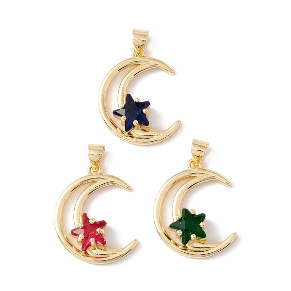 

PandaHall Rack Plating Brass Micro Pave Cubic Zirconia Pendants, Long-Lasting Plated, Cadmium Free & Lead Free, Moon & Star, Real 18K Gold..., Multicolor