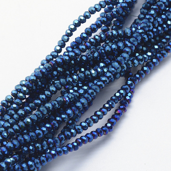 

PandaHall Electroplate Glass Beads Strands, Full Plated, Faceted, Rondelle, Blue Plated, 2.5x1.5mm, Hole: 0.5mm, about 197~201pcs/strand...