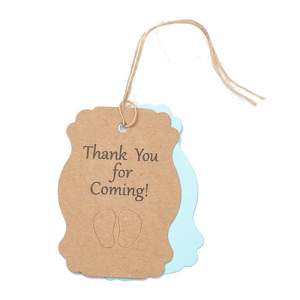 PandaHall Paper Duplex Hang Tags, with Hemp Ropes, with Word Thank You for Coming & Footed Pattern, for Baby Show Gifts Decorative, Light...