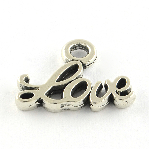 

PandaHall Tibetan Style Alloy Charms, Word Love, Cadmium Free & Lead Free, Antique Silver, 10x13x1.5mm, Hole: 2mm, about 2380pcs/1000g Alloy...