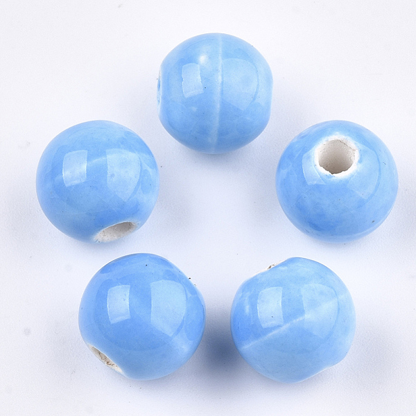 

PandaHall Handmade Porcelain Beads, Bright Glazed Porcelain, Round, Deep Sky Blue, 8~8.5x7.5~8mm, Hole: 1.5~2mm Porcelain Round Blue