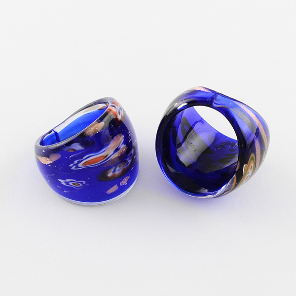

PandaHall Handmade Gold Sand Millefiori Lampwork Rings, Mixed Color, 17~19mm, about 12pcs/box Lampwork Multicolor